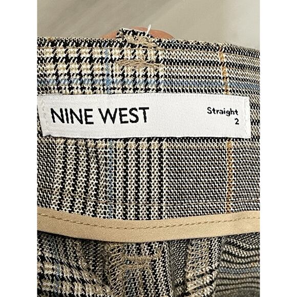 Nine West Pants Womens 2 Brown Plaid Straight High Rise Trousers Career Office - Picture 7 of 14